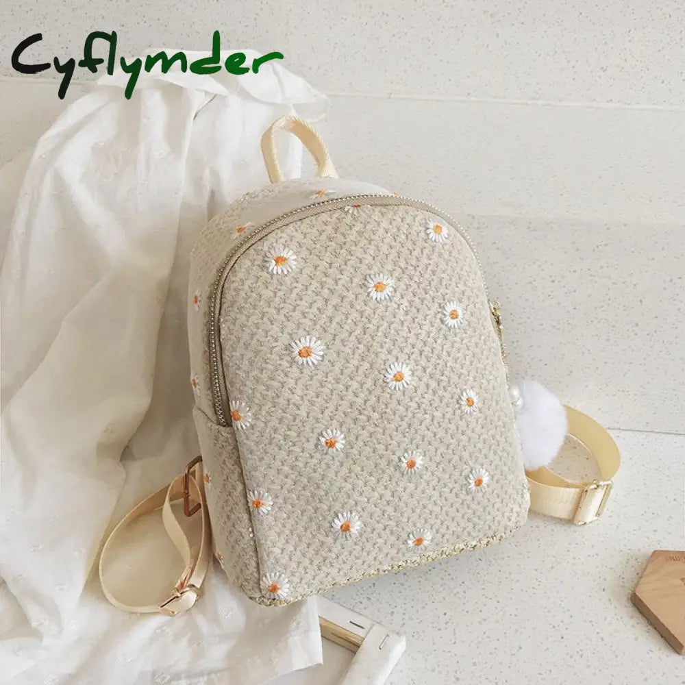 Cyflymder Daisy Shoulders Bags Weave Mini Bagpack Spring New Women’s Backpack Sweet Girl School