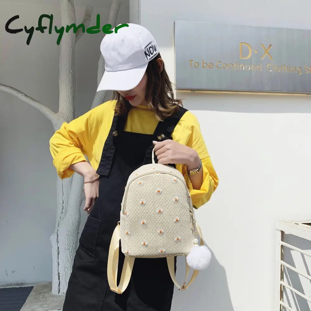 Cyflymder Daisy Shoulders Bags Weave Mini Bagpack Spring New Women’s Backpack Sweet Girl School