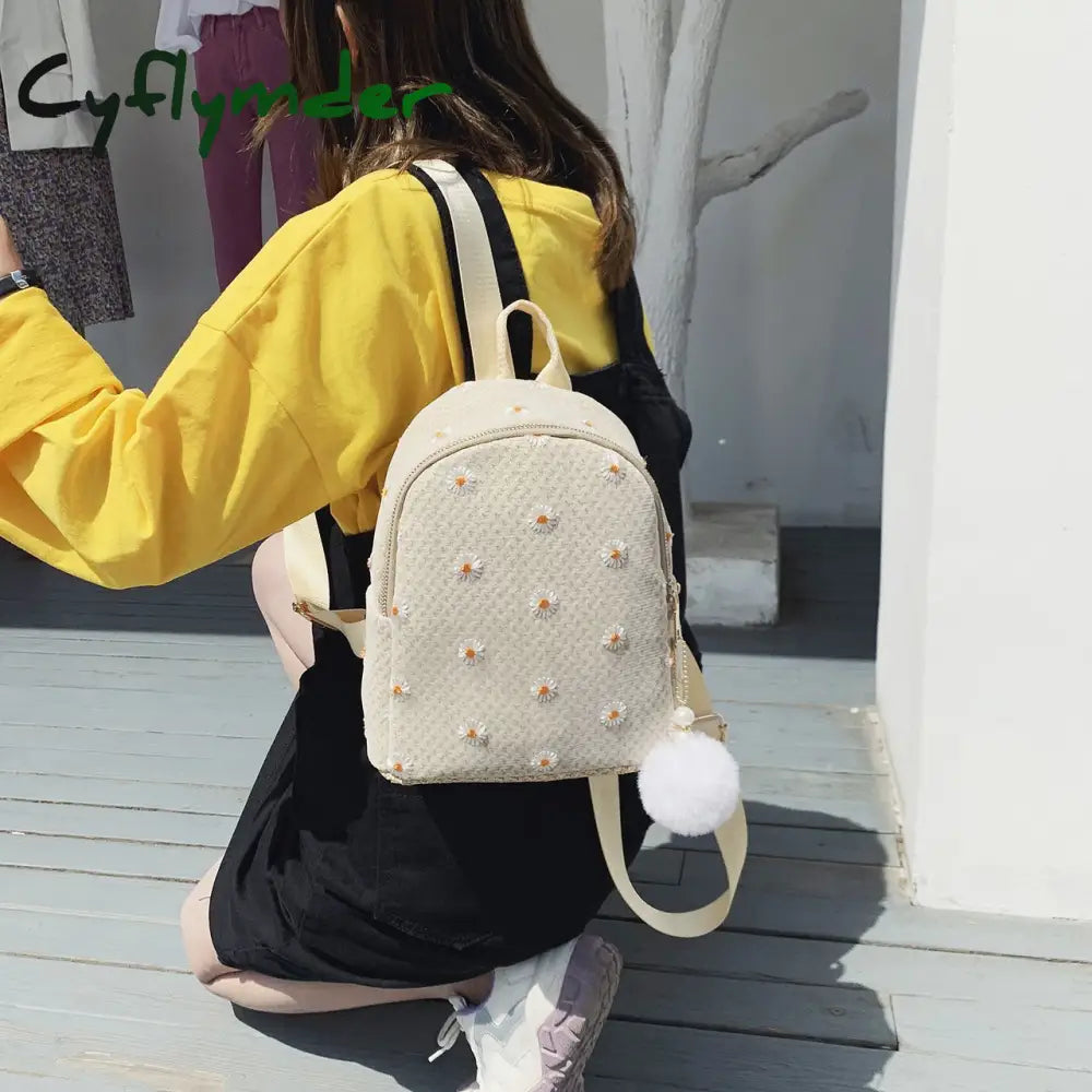 Cyflymder Daisy Shoulders Bags Weave Mini Bagpack Spring New Women’s Backpack Sweet Girl School