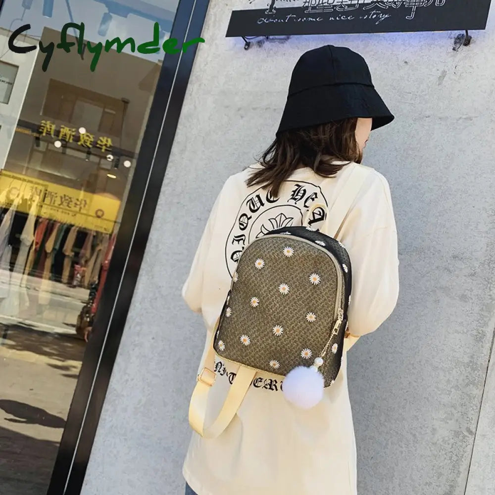 Cyflymder Daisy Shoulders Bags Weave Mini Bagpack Spring New Women’s Backpack Sweet Girl School