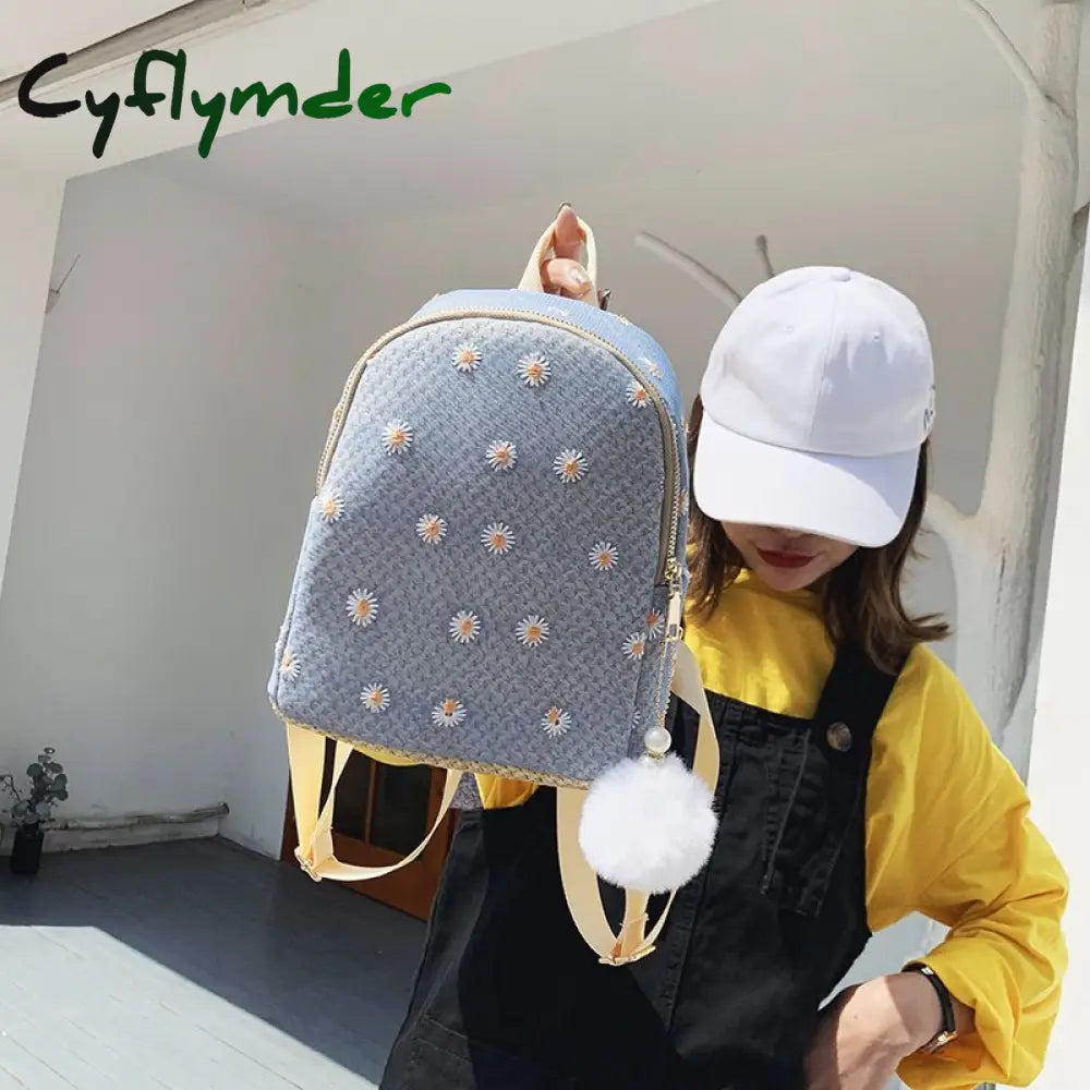 Cyflymder Daisy Shoulders Bags Weave Mini Bagpack Spring New Women’s Backpack Sweet Girl School