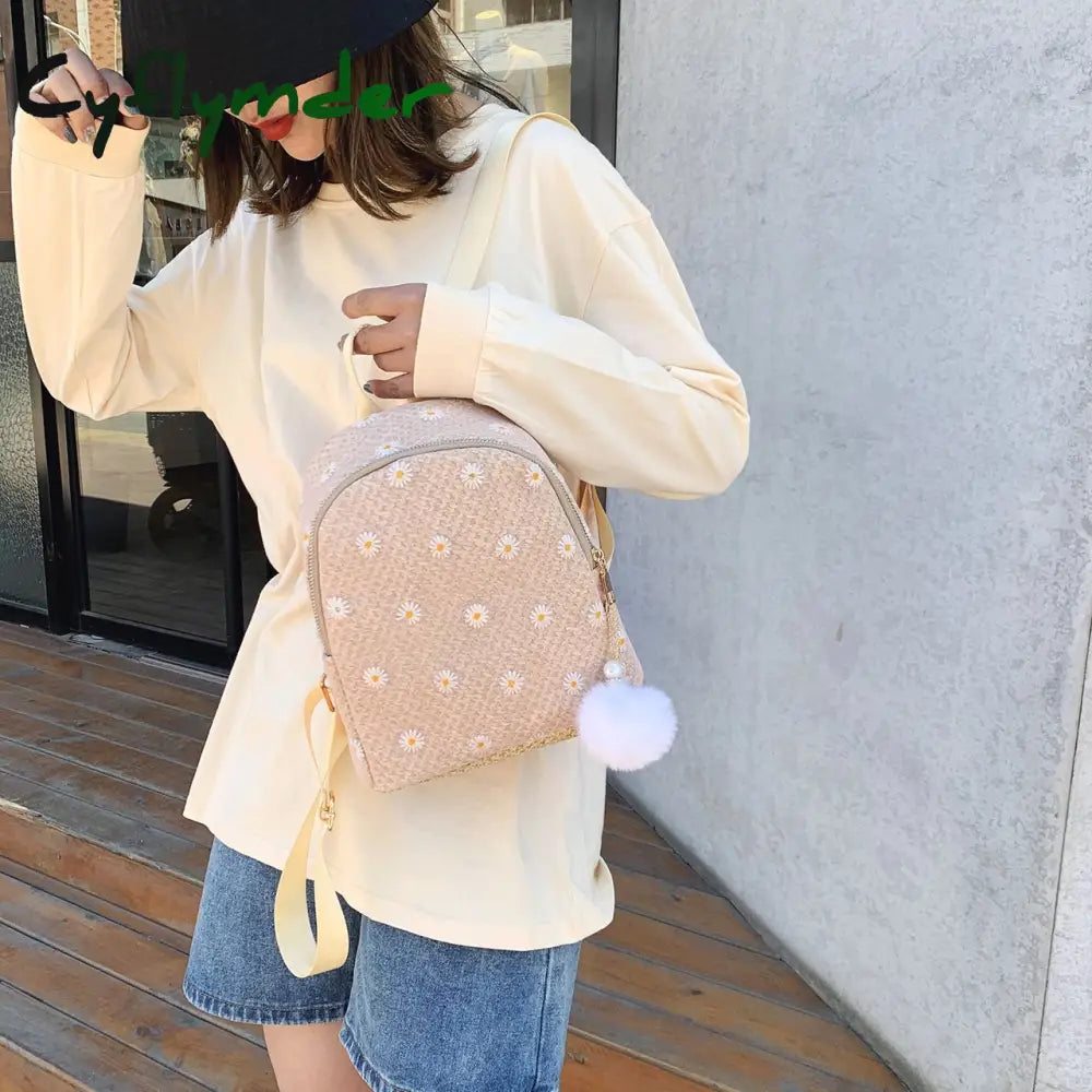 Cyflymder Daisy Shoulders Bags Weave Mini Bagpack Spring New Women’s Backpack Sweet Girl School