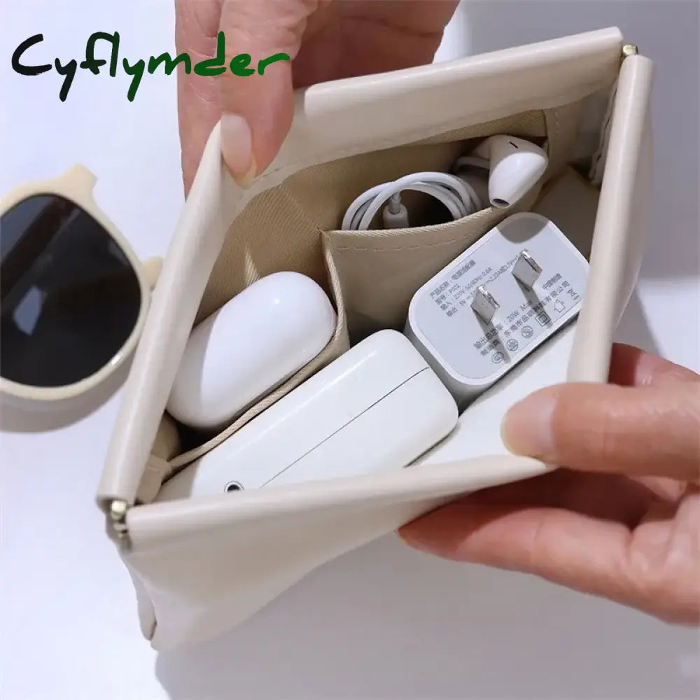 Cyflymder Data Cable Storage Bag Automatically Closes Wired Earphones Carrying Power Charger Mini