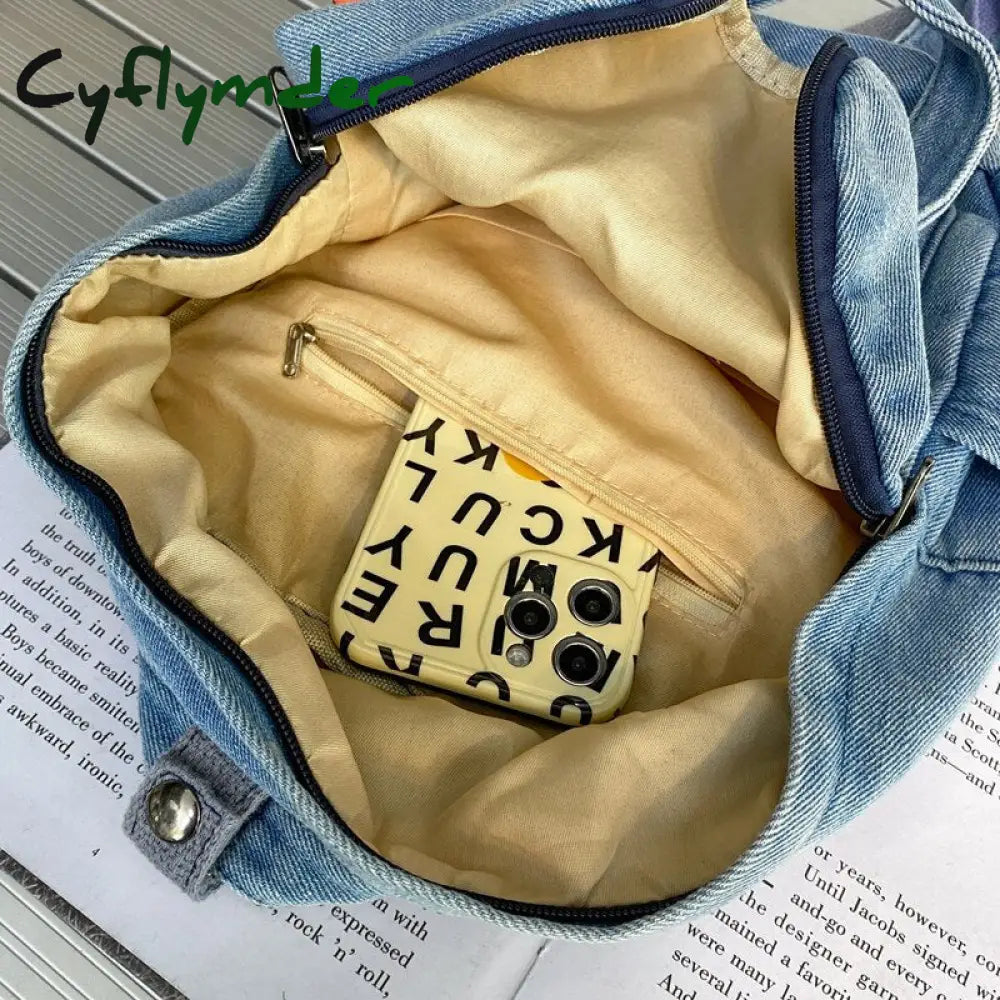 Cyflymder Denim Canvas Female Backpack College Student School Bag For Teenager Girls Vintage Women