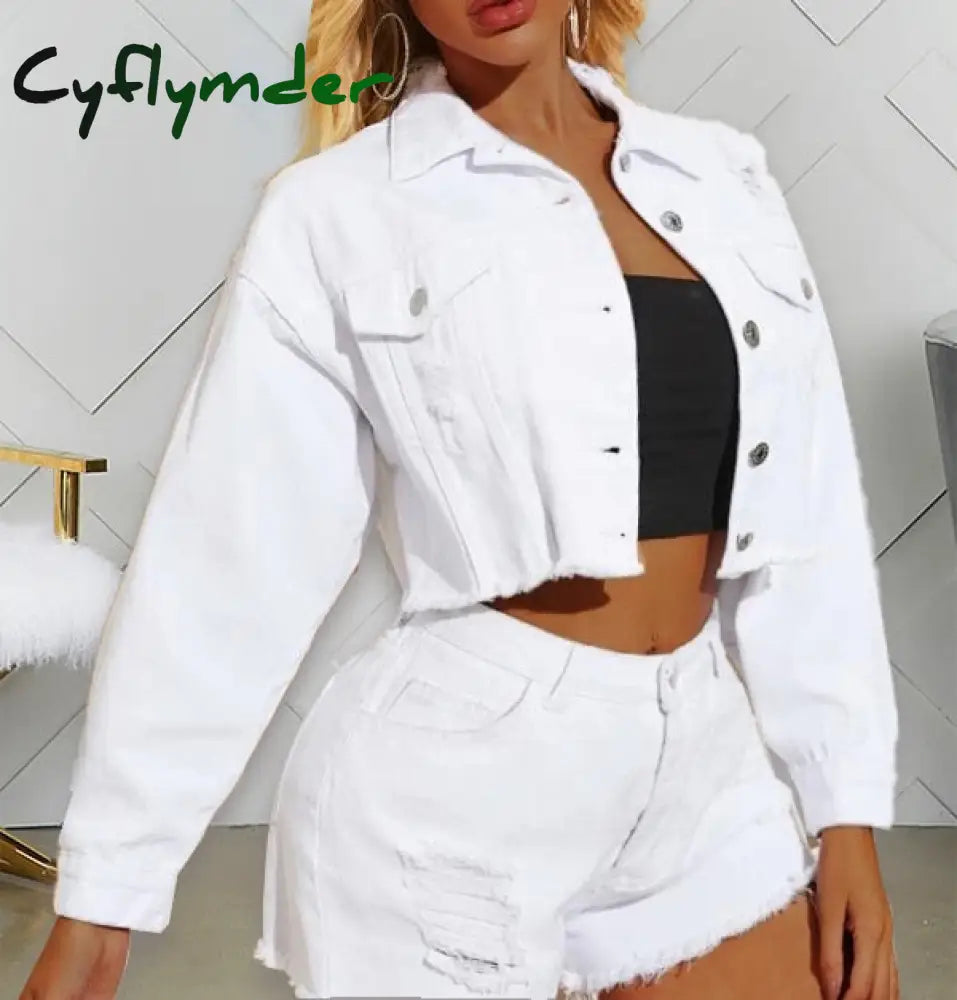 Cyflymder Denim Jacket Solid Loose Casual Denim Women