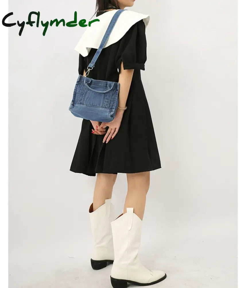Cyflymder Denim Jeans Sholuld Bag Cool Girl Totes Fashion High Street Style Nice Hardware Mini In