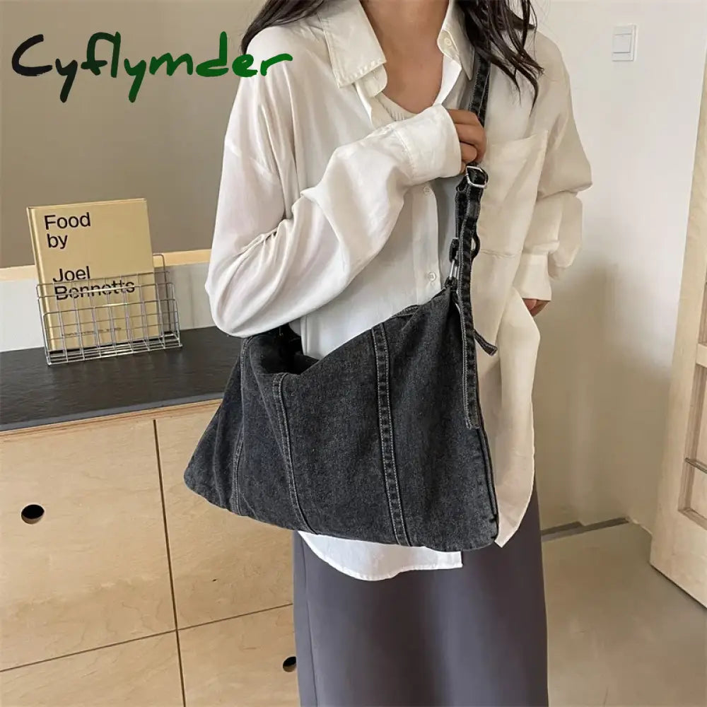 Cyflymder Denim Messenger Bag for Women Fashion Shoulder Bags Chic Hobo Bag Casual Crossbody Bag Outdoor Travel Tote