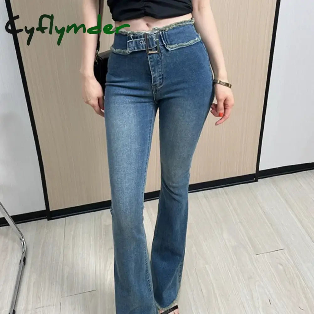 Cyflymder Denim Pants For Women Flare Flared Slim Fit Sexy Bell Bottom Skinny Women’s Jeans Retro