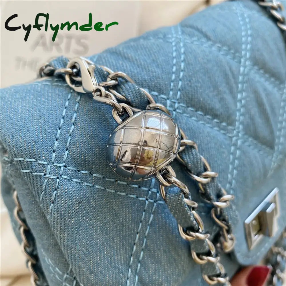 Cyflymder Denim Quilted Chain Small Crossbody Shoulder Bags For Women Brand Designer Jean Blue