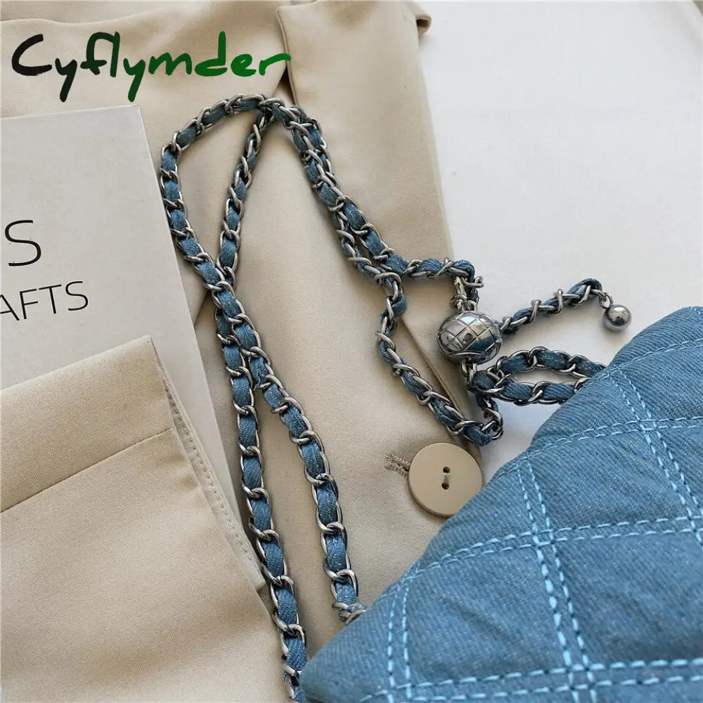 Cyflymder Denim Quilted Chain Small Crossbody Shoulder Bags For Women Brand Designer Jean Blue