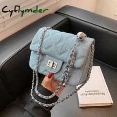 Cyflymder Denim Quilted Chain Small Crossbody Shoulder Bags For Women Brand Designer Jean Blue