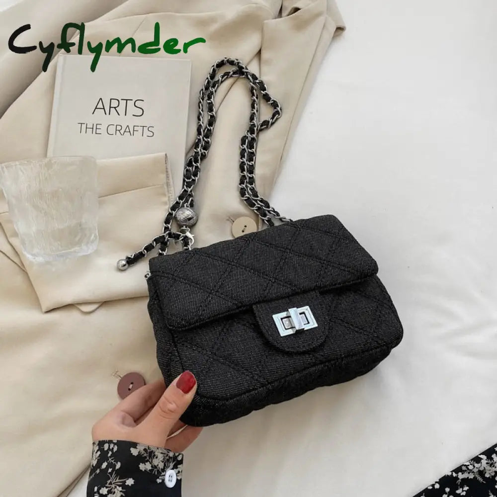 Cyflymder Denim Quilted Chain Small Crossbody Shoulder Bags For Women Brand Designer Jean Blue