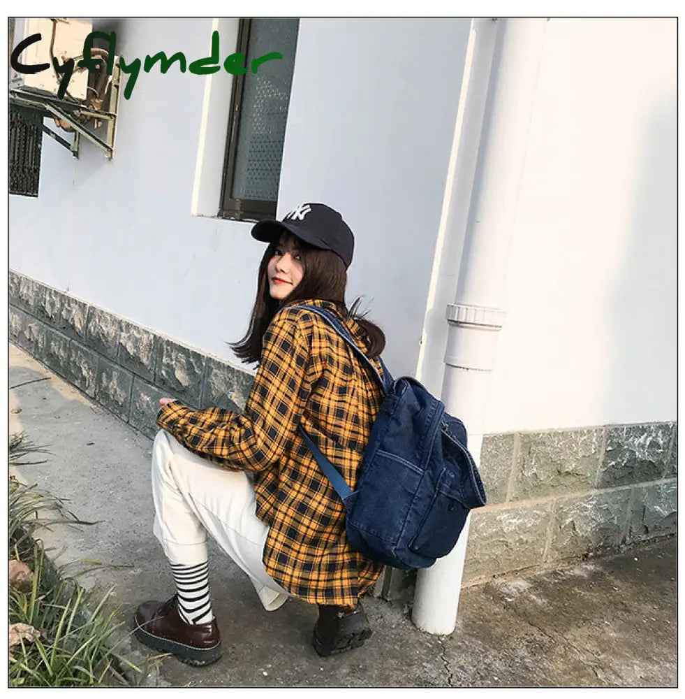 Cyflymder Denim School Backpack For Women Travel Bag Preppy Style Backpacks For Teenage Girls
