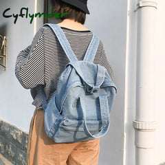 BACK TO SCHOOL Denim School Backpack For Women Travel Bag Preppy Style Backpacks for Teenage Girls Laptop Bag Daypack Blue Bolsas Mochila Blue