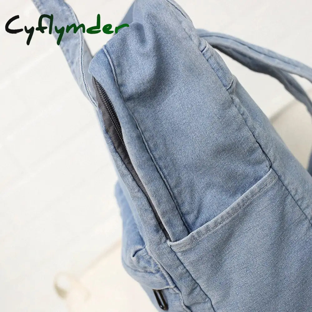 Cyflymder Denim School Backpack For Women Travel Bag Preppy Style Backpacks For Teenage Girls