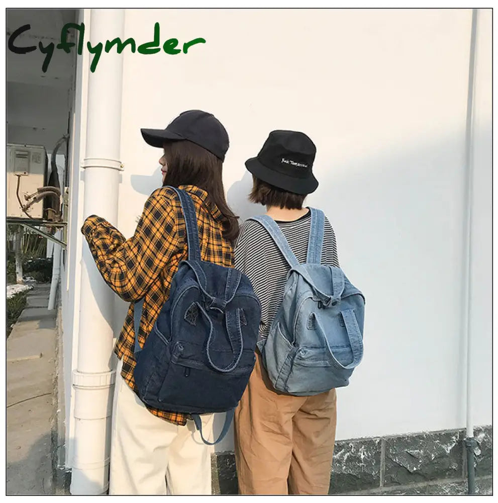 Cyflymder Denim School Backpack For Women Travel Bag Preppy Style Backpacks For Teenage Girls