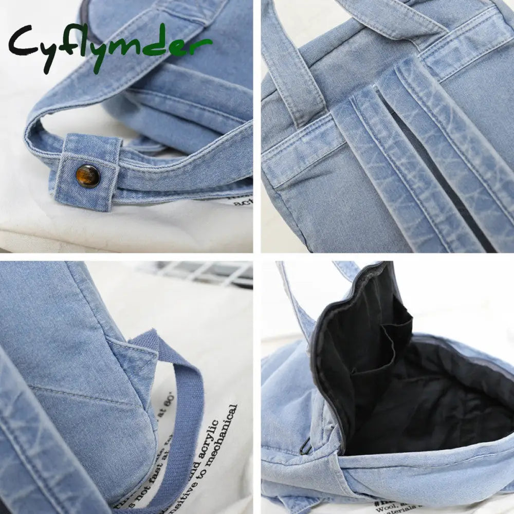 Cyflymder Denim School Backpack For Women Travel Bag Preppy Style Backpacks For Teenage Girls
