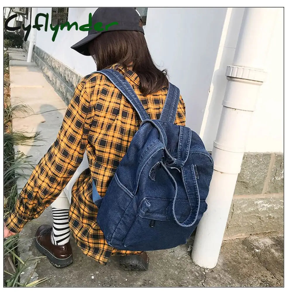 Cyflymder Denim School Backpack For Women Travel Bag Preppy Style Backpacks For Teenage Girls