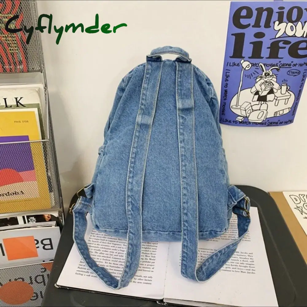 Cyflymder Denim Schoolbag Female Travel Backpack High Capacity College Students School Bags For