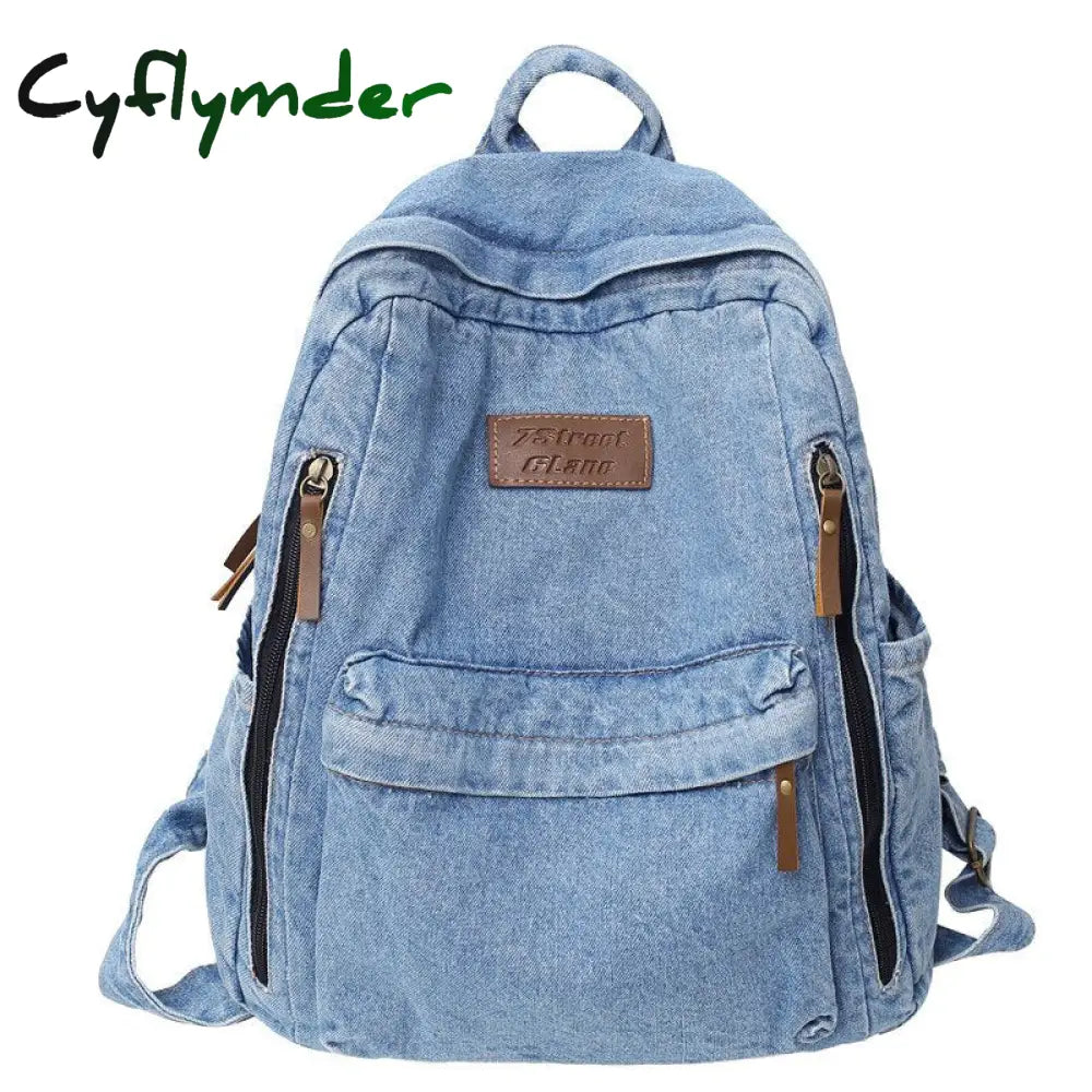 Cyflymder Denim Schoolbag Female Travel Backpack High Capacity College Students School Bags For