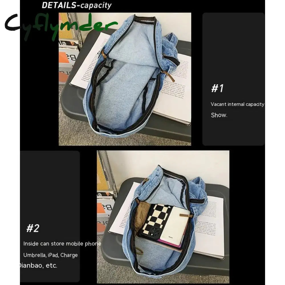 Cyflymder Denim Schoolbag Female Travel Backpack High Capacity College Students School Bags For