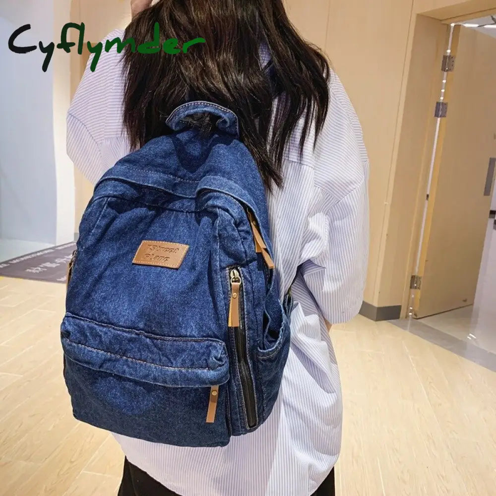 Cyflymder Denim Schoolbag Female Travel Backpack High Capacity College Students School Bags For