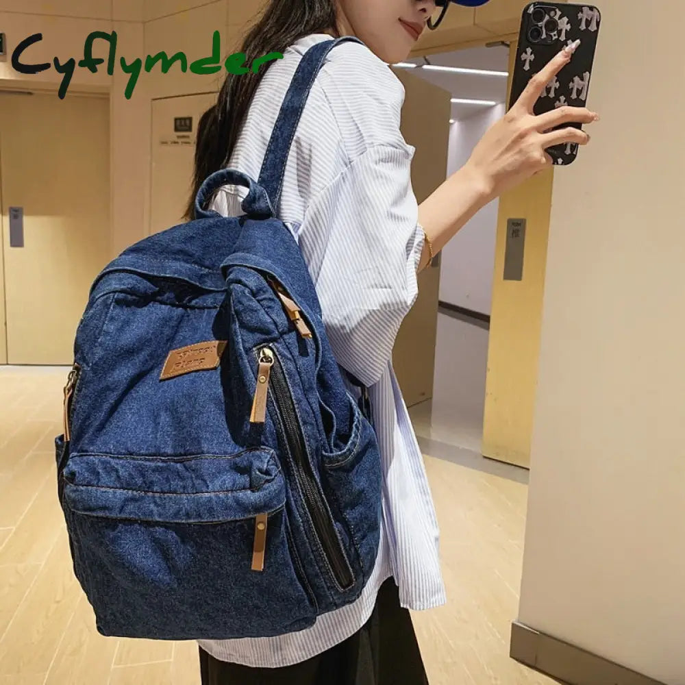 Cyflymder Denim Schoolbag Female Travel Backpack High Capacity College Students School Bags For