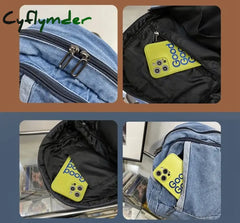 Cyflymder Denim Women Backpack Casual Travel Bagpack Backbag College Student School Bags For