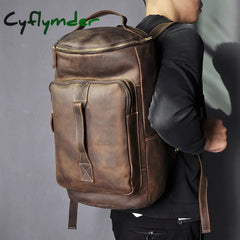 Cyflymder Design Men Male Real Genuine Leather Large Capacity Travel University College School Book