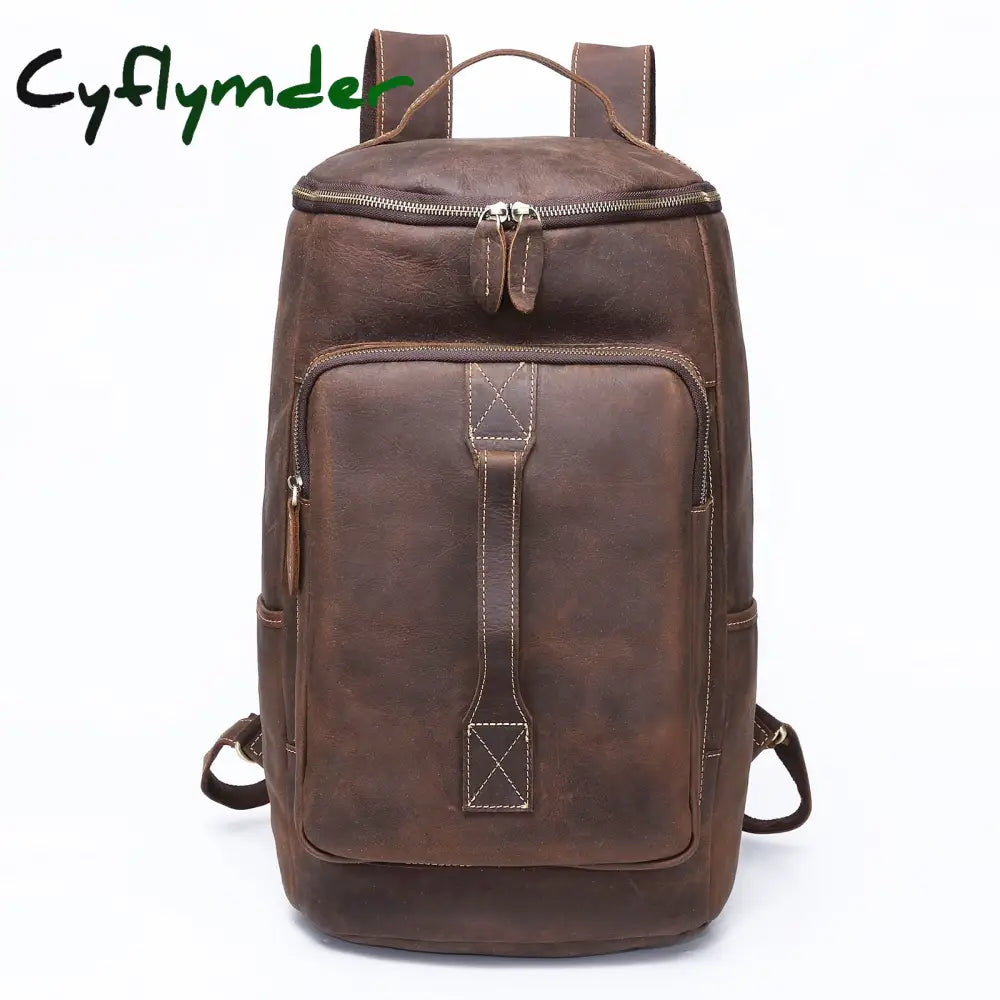 Cyflymder Design Men Male Real Genuine Leather Large Capacity Travel University College School Book