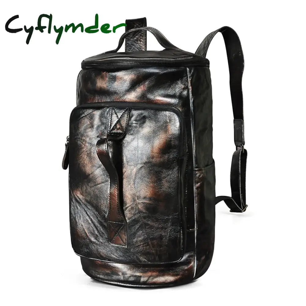 Cyflymder Design Men Male Real Genuine Leather Large Capacity Travel University College School Book