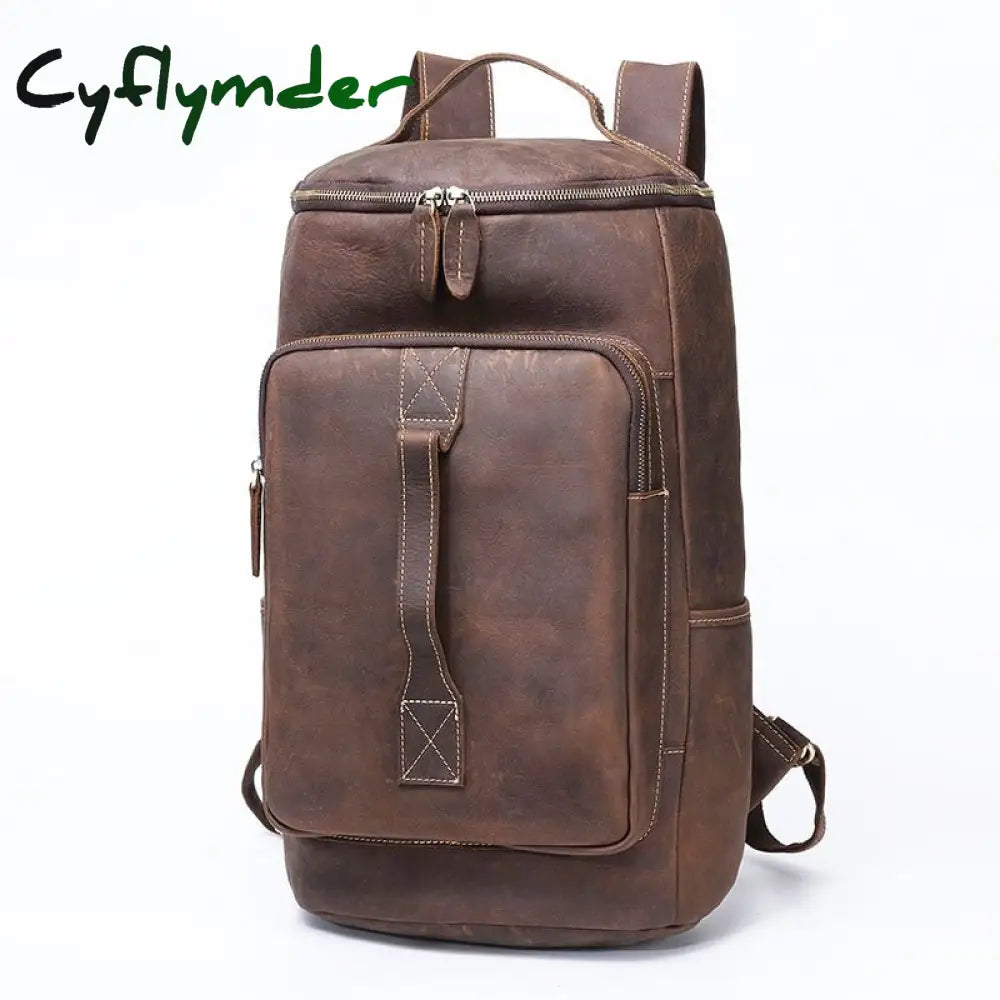 Cyflymder Design Men Male Real Genuine Leather Large Capacity Travel University College School Book