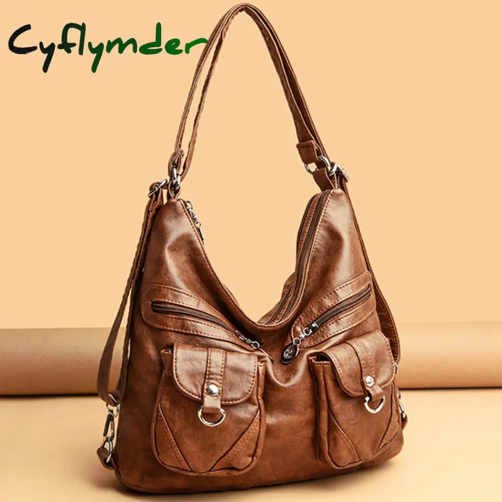 Cyflymder Designer Female Backpack 3 In 1 Vintage Leather For Women School Bag Travel Bagpack