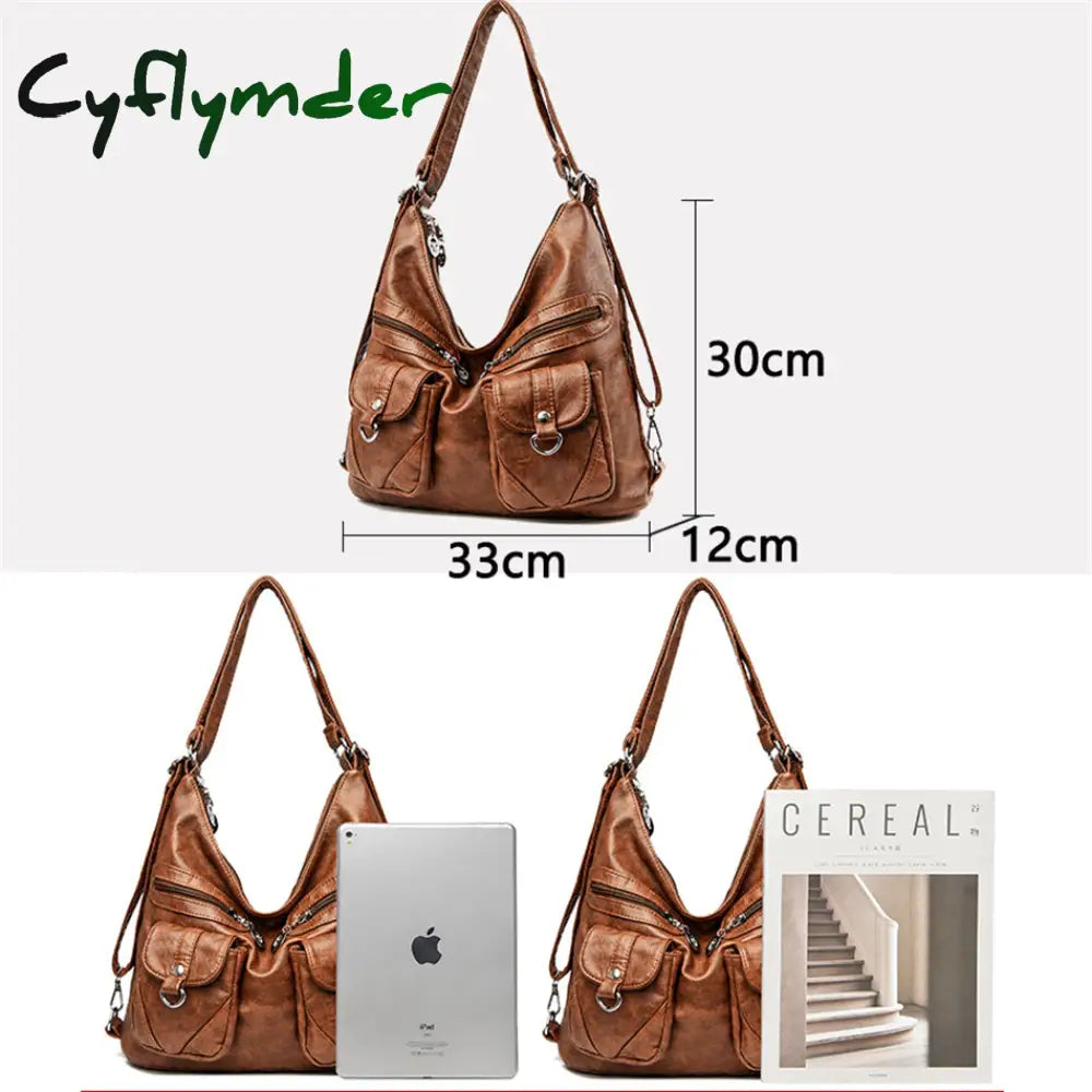 Cyflymder Designer Female Backpack 3 In 1 Vintage Leather For Women School Bag Travel Bagpack