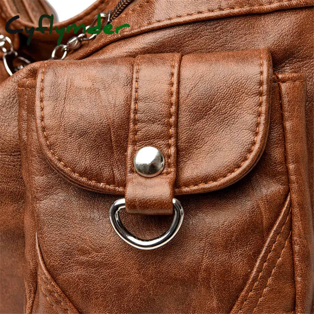 Cyflymder Designer Female Backpack 3 In 1 Vintage Leather For Women School Bag Travel Bagpack