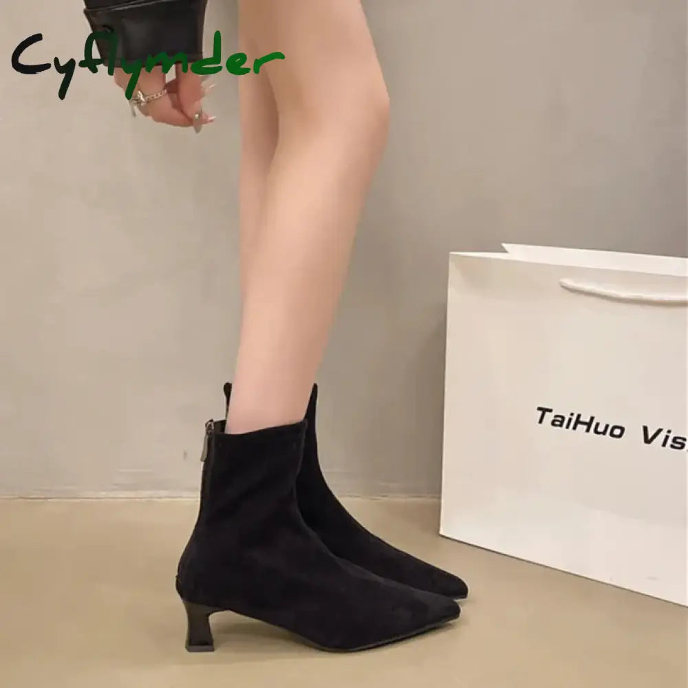 Cyflymder Designer Leopard Print Women Ankle Boots Fashion Pointed Toe Short Booties Concise Thick Heels Botas De Mujer