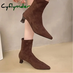 Cyflymder Designer Leopard Print Women Ankle Boots Fashion Pointed Toe Short Booties Concise Thick Heels Botas De Mujer