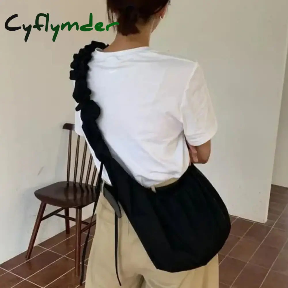 Cyflymder Designer Pleated Womens Shoulder Bag Korean Style Solid Color Large Capacity Fashion