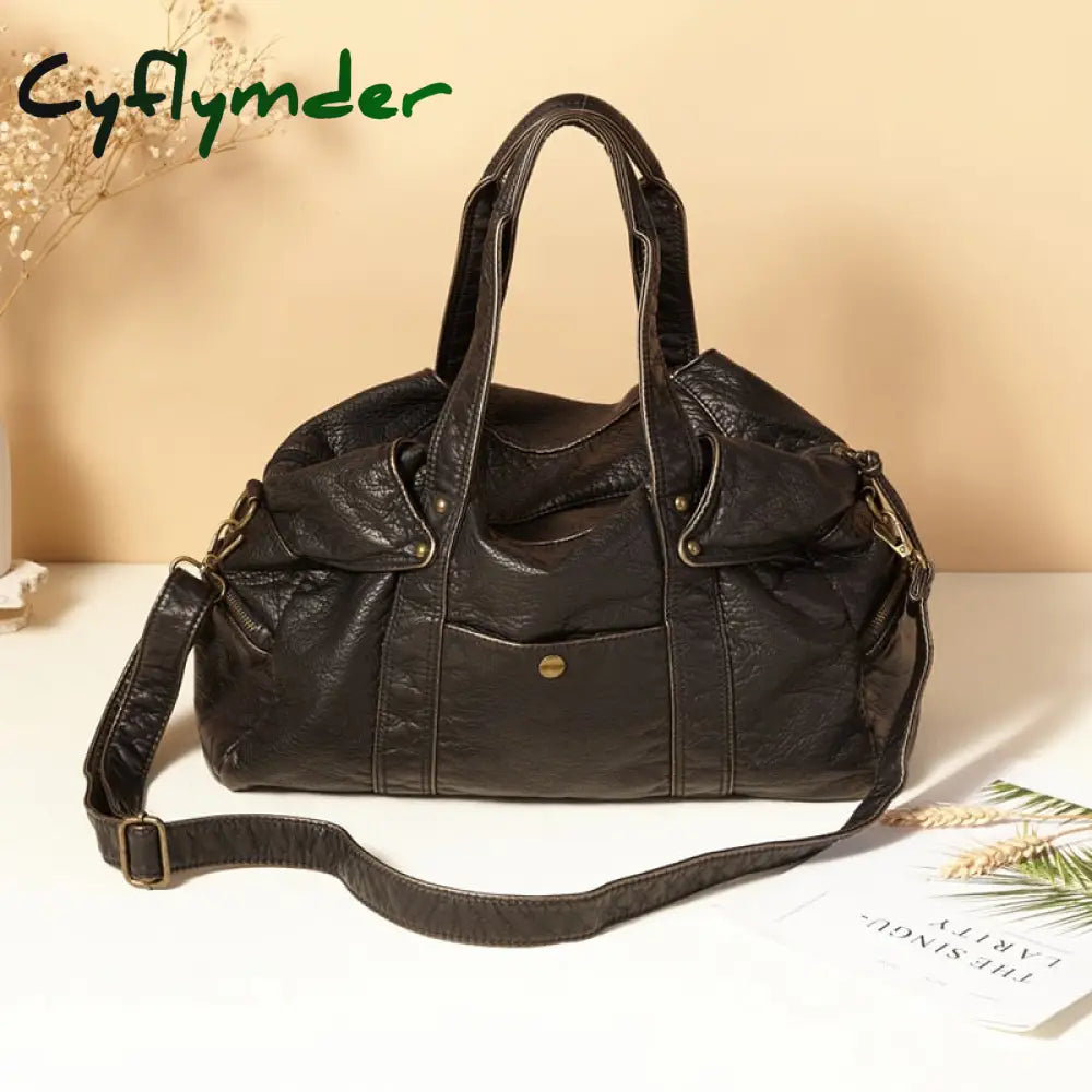 Cyflymder Designer Women Handbag Quality Pu Leather Tote Bag Large Capacity Motorcycle Fashion Soft