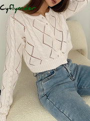 Cyflymder - Diamonds Eyelet Button Up Knit Top Cardigans