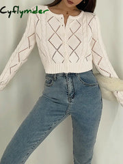 Cyflymder - Diamonds Eyelet Button Up Knit Top Cardigans