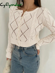 Cyflymder - Diamonds Eyelet Button Up Knit Top Cardigans