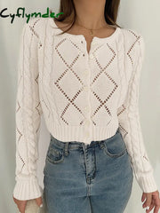 Cyflymder - Diamonds Eyelet Button Up Knit Top Off-White / Xs Cardigans