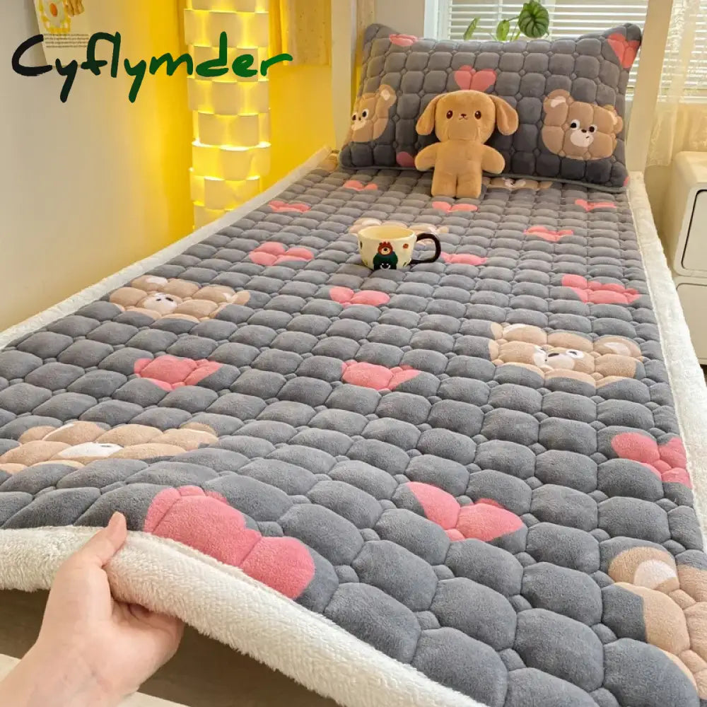 Cyflymder Dormitory Single Thick Warm Bed Sheet Winter Milk Velvet Mattress Topper Double Bedspread Thin Bed Pad