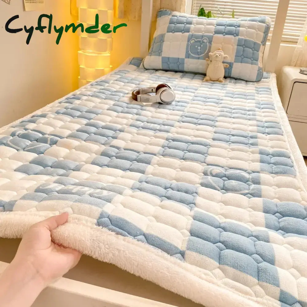 Cyflymder Dormitory Single Thick Warm Bed Sheet Winter Milk Velvet Mattress Topper Double Bedspread Thin Bed Pad