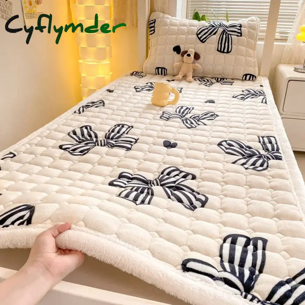 Cyflymder Dormitory Single Thick Warm Bed Sheet Winter Milk Velvet Mattress Topper Double Bedspread Thin Bed Pad