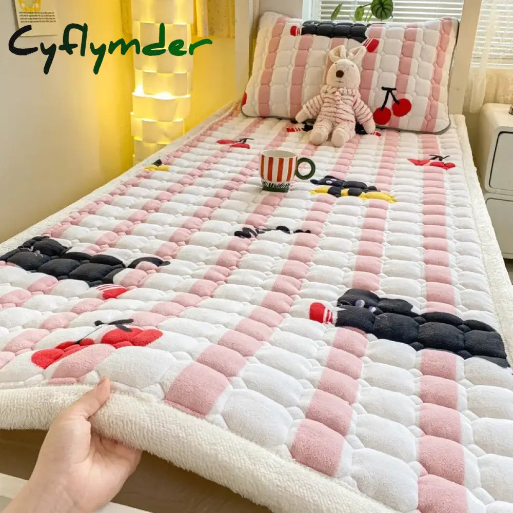 Cyflymder Dormitory Single Thick Warm Bed Sheet Winter Milk Velvet Mattress Topper Double Bedspread Thin Bed Pad