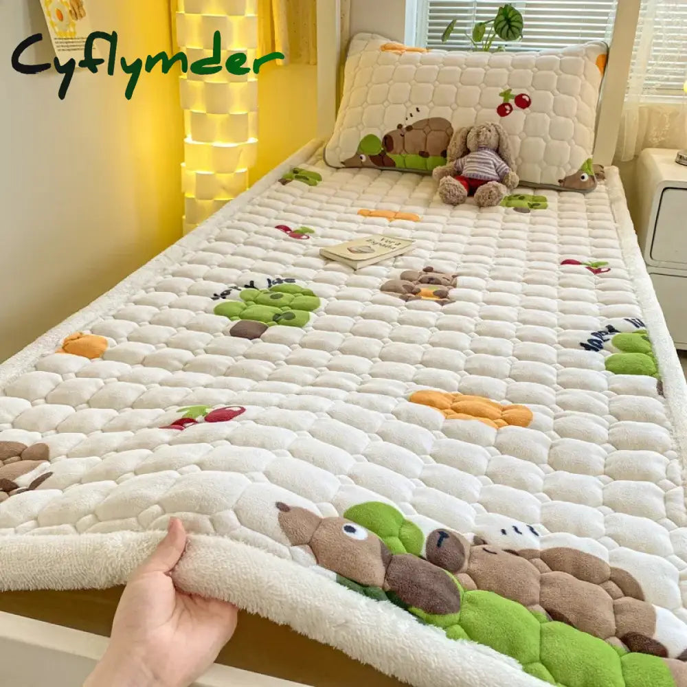 Cyflymder Dormitory Single Thick Warm Bed Sheet Winter Milk Velvet Mattress Topper Double Bedspread Thin Bed Pad