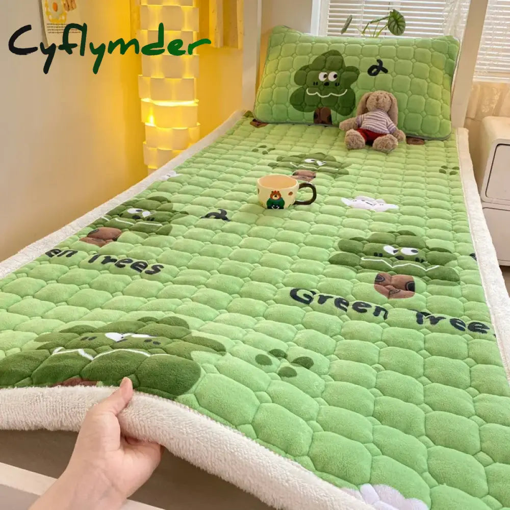 Cyflymder Dormitory Single Thick Warm Bed Sheet Winter Milk Velvet Mattress Topper Double Bedspread Thin Bed Pad