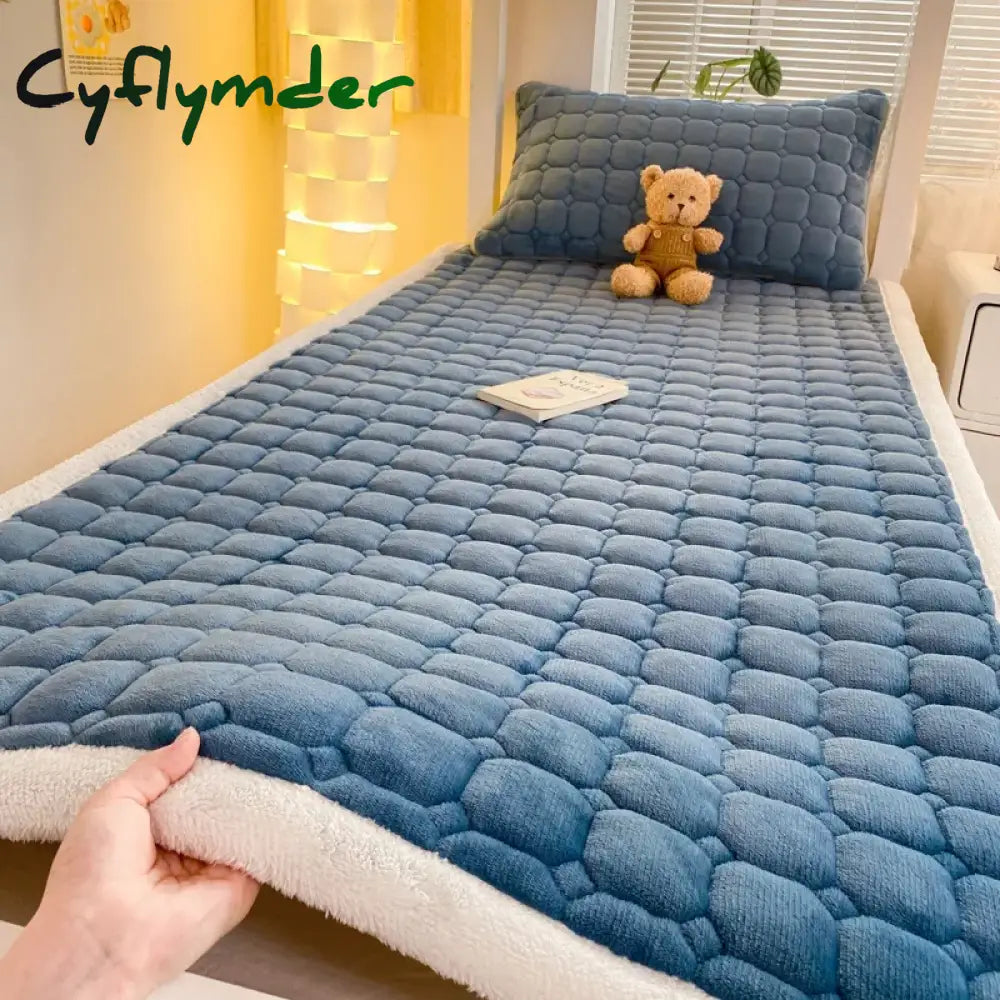 Cyflymder Dormitory Single Thick Warm Bed Sheet Winter Milk Velvet Mattress Topper Double Bedspread Thin Bed Pad